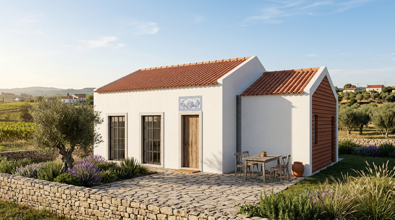 Render exterior da Casa Família T2+1 com Módulo Expansão